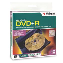 VERBATIM Verbatim LightScribe 16x DVD+R Media - 4.7GB - 120mm Standard - 10 Pack Spindle (95116)