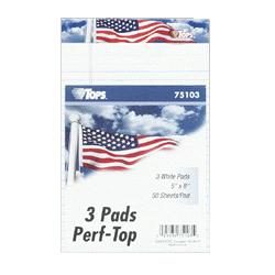Tops Business Forms Writing Tablet, American Pride, Jr. Legal Rule, 5 x8 , White (TOP75103)