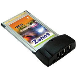 ZONET Zonet ZUN2300 3port Firewire CardBus - 3 x IEEE 1394a - FireWire External - Plug-in Card