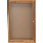 3' x 2' Enclosed Cork Message Board w/Oak Frame and 1 Hinged Door