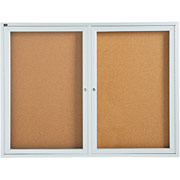 3' x 4' Enclosed Cork Bulletin Board w/Satin-Finish Aluminum Frame and 2 Hinged Doors