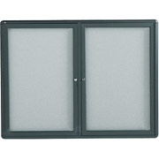 3' x 4' Enclosed Gray Fabric Bulletin Board w/Graphite Frame and 2 Hinged Acrylic Doors