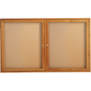 3' x 5' Enclosed Cork Message Board w/Oak Frame and 2 Hinged Doors