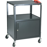 Adjustable Audio Visual Cart with Power Strip and Locking Cabinet