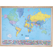 American Map Full-Color Framed Laminated World Map, Oak Frame