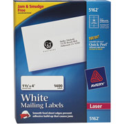 Avery 5162 White Laser Address Labels, 1 1/3" x 4"