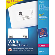 Avery 5963 White Laser Shipping Labels, 2" x 4"