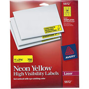 Avery 5972 Neon Laser Address  Labels, 1" X 2 5/8", Neon Yellow