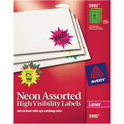 Avery 5995 Neon Laser Burst Labels, 2 1/4", Assorted Colors