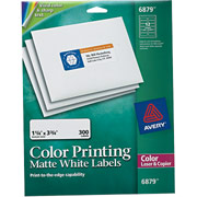 Avery 6879 Color Printing Matte White  Address Labels, 1 1/4" x 3 3/4"