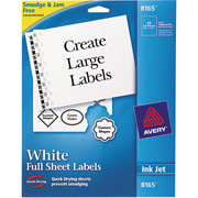 Avery 8165 White Inkjet Full Sheet Labels, 8 1/2" x 11"