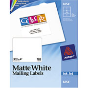 Avery 8254 Color Printing Matte White Inkjet Shipping Labels, 3 1/3" x 4"