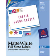 Avery 8255 Color Printing Matte White Inkjet Full Sheet Labels, 8 1/2" x 11"