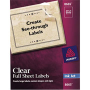 Avery 8665 Clear Inkjet Full Sheet Labels with  Easy Peel , 8 1/2 X 11"