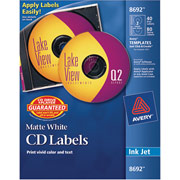 Avery 8692 Permanent Inkjet CD Labels, 40 Disc/80 Spine Labels, White Matte