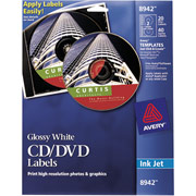 Avery 8942 Permanent Inkjet CD Labels, 20 Disc/40 Spine Labels, Glossy White