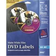 Avery 8962 Permanent Inkjet DVD Labels, 20 Disc/40 Spine Labels, White Matte