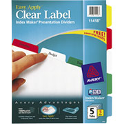 Avery Index Maker Clear Label Dividers, 5-Tab, Multicolor, 5/Sets