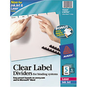 Avery Laser Printer Index Maker Clear Label Dividers, 5 Tab Set, 5/Sets - Unpunched