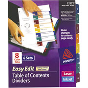 Avery Ready Index Easy Edit Table of Contents, 8-Tab, Multicolor, 6/Sets