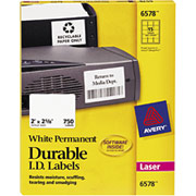Avery White Permanent Durable ID Laser Labels, 2" x 2-5/8"