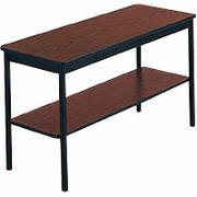 Barricks Utility Table with Bottom Storage Shelf, Walnut/Black
