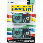 Casio Labeling Tape, 3/8, Black on Green