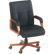 DMI Executive Leather Mid-Back Chair with Oak Wood Finish