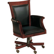 DMI Keeneland Execctive Leather  High Back Chair, Black with Bourbon Cherry Wood Finish