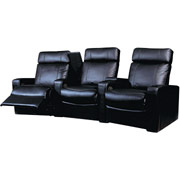 Darush Black Leather Home Theater Seating, 3-Seats