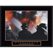 Excellence, Three Firemen by unknown artist, Framed Motivational Print