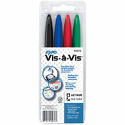 Expo Vis-A-Vis Wet-Erase Overhead Markers, Fine Point, Assorted, 4/Pack