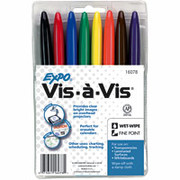 Expo Vis-A-Vis Wet-Erase Overhead Markers, Fine Point, Assorted, 8/Pack