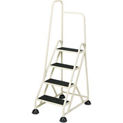 Four-Step Stop-Step Aluminum Ladder with Handrail, Beige