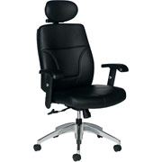 Global High-Back Leather Executive Chair with Adjustable Headrest, Black
