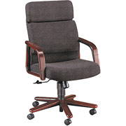 HON 2900 Series High Back Swivel/Tilt Chair with Wood Arms, Iron Gray Fabric