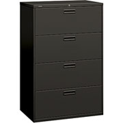 HON 500 Series 36" Wide, 4-Drawer Lateral File/Storage Cabinet, Charcoal