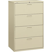 HON 500 Series 36" Wide, 4-Drawer Lateral File/Storage Cabinet, Putty
