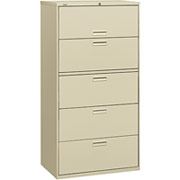HON 500 Series 36" Wide, 5-Drawer Lateral File/Storage Cabinet, Putty