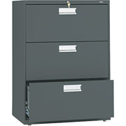 HON 600 Series 30" Wide 3-Drawer Lateral File/Storage Cabinet, Charcoal