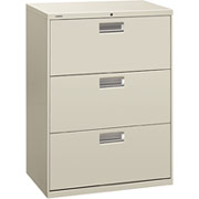 HON 600 Series 30" Wide 3-Drawer Lateral File/Storage Cabinet, Gray
