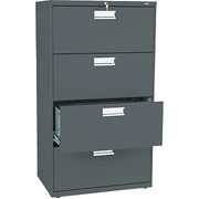 HON 600 Series 30" Wide 4-Drawer Lateral File/Storage Cabinet, Charcoal