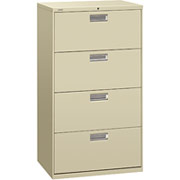 HON 600 Series 30" Wide 4-Drawer Lateral File/Storage Cabinet, Putty