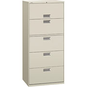 HON 600 Series 30" Wide 5-Drawer Lateral File/Storage Cabinet, Gray