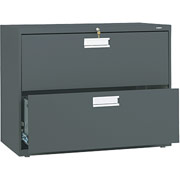HON 600 Series 36" Wide 2-Drawer Lateral File/Storage Cabinet, Charcoal