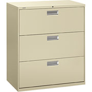 HON 600 Series 36" Wide 3-Drawer Lateral File/Storage Cabinet, Putty