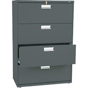 HON 600 Series 36" Wide 4-Drawer Lateral File/Storage Cabinet, Charcoal