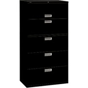 HON 600 Series 36" Wide 5-Drawer Lateral File/Storage Cabinet, Black