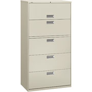 HON 600 Series 36" Wide 5-Drawer Lateral File/Storage Cabinet, Gray