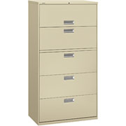 HON 600 Series 36" Wide 5-Drawer Lateral File/Storage Cabinet, Putty